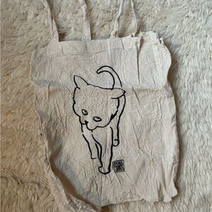 Organic Cat Tote Bag - Cream with Black Cat Print